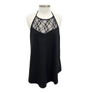 Shein Curve Black Lace Halter Tank Top With Tie Back & Open Back Sleeveless 3XL